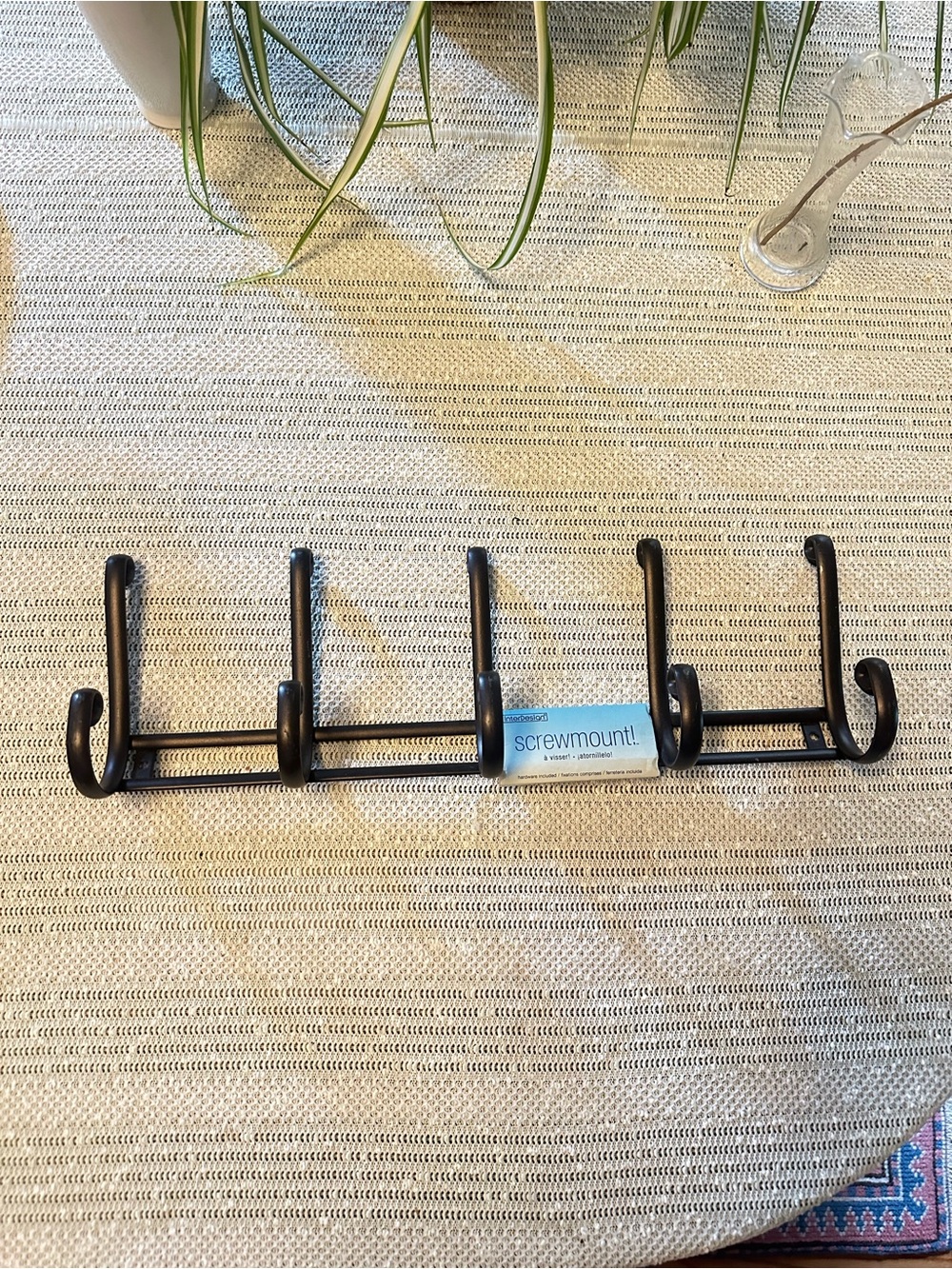 InterDesign Screwmount 5 Double Hook Wall Rack Black Metal New